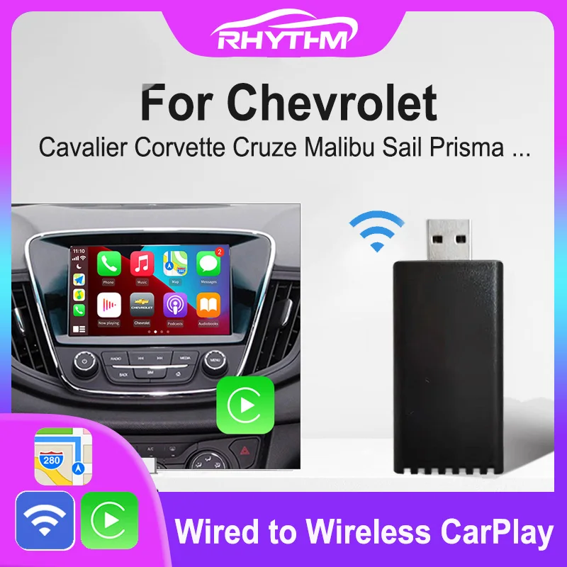 

Rhythm Wireless CarPlay Adapter For Chevrolet Captiva Cruze Bolt Colorado Equinox Impala Malibu Silverado Activator Map Music