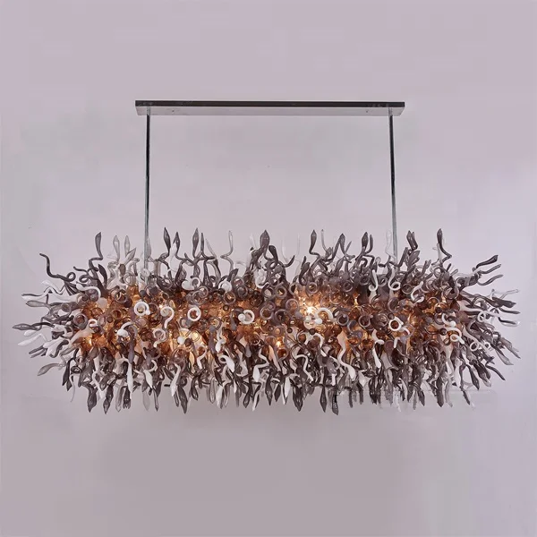 

Modern Hand Blown Glass Chandeliers for Dining Room Table Top LED Rectangular Light Fixture Luxury Living Room Decoration