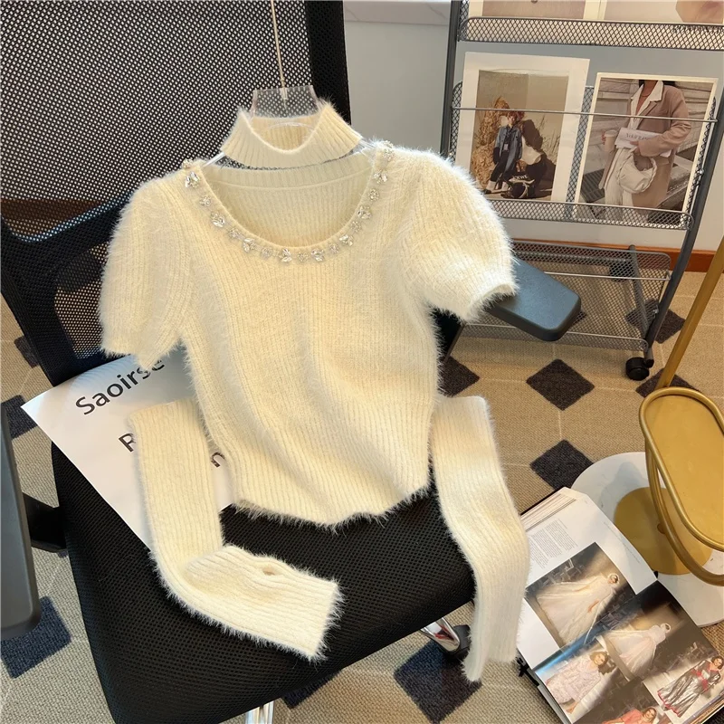 Pure Desire Gyaru вязаный женский свитер на рукавах со стразами осень 2024 новый дизайн