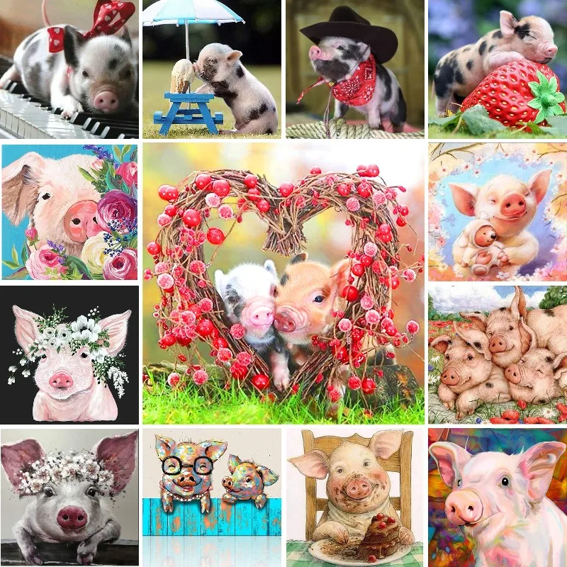 

DIY 5D Diamond Painting Pig Animal Diamond Embroidery Cross Stitch Kits Flowers Mosaic Full Round Rhinestones Wall Decor Gift