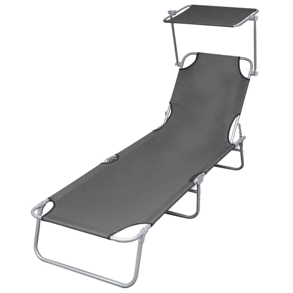 

Outdoor Patio Garden Folding Sun Lounger Lounge Chairs Pool Outside Deck with Canopy Steel Gray