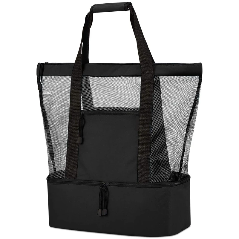 

Women's Mesh Beach Tote Bag, With Detachable Heat-Insulating Cold Storage Bag, Large Capacity Top Zipper Beach Equipment