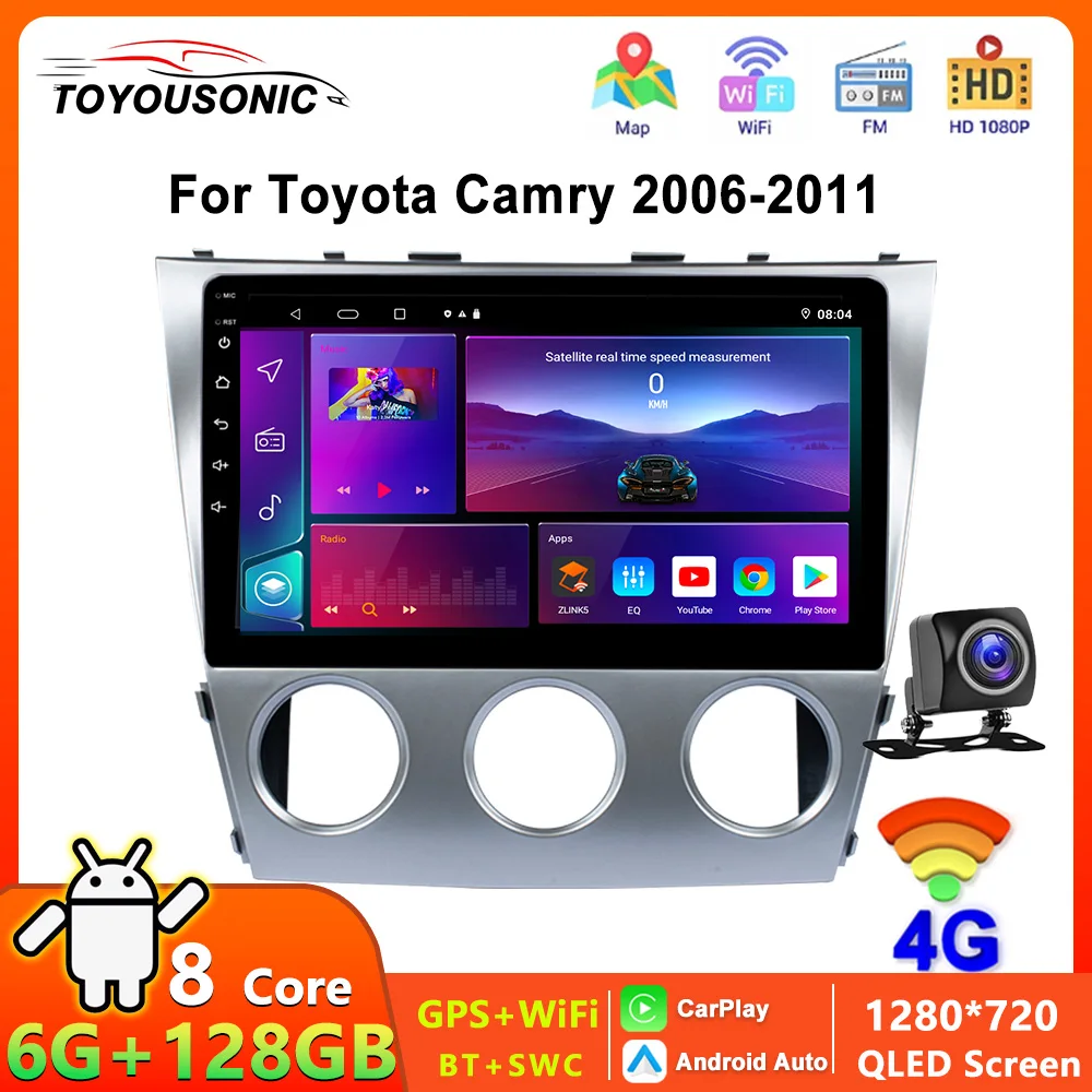 Мультимедийный плеер TOYOUSONIC 10 дюймов 2 din Stereto для Toyota Camry 2006-2011 Carplay Android