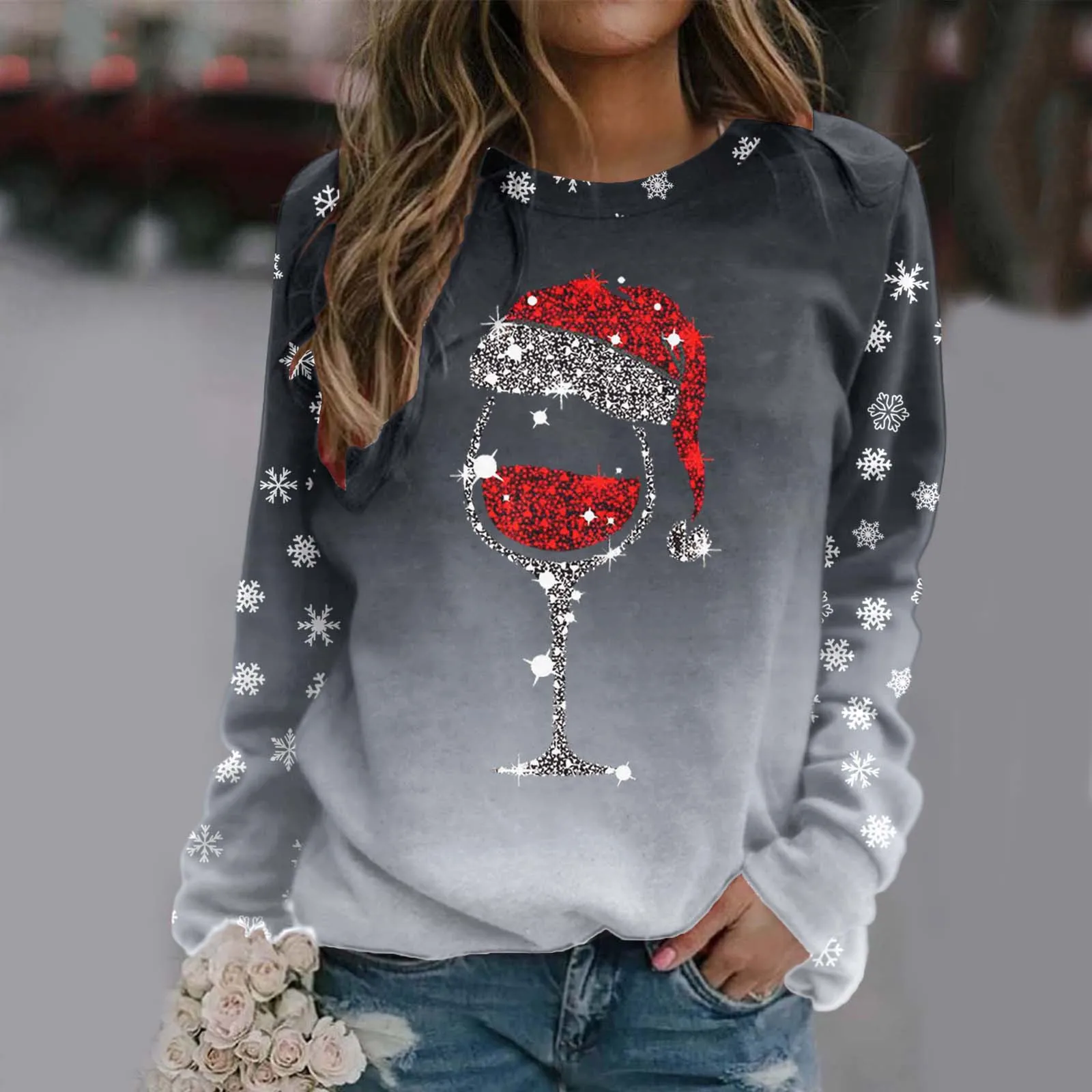 

2023 Christmas Sweatshirt Pullover Fashion Pullover Sweater Tops For Womens Merry Christmas Print O Neck New Year Clothes Hooded