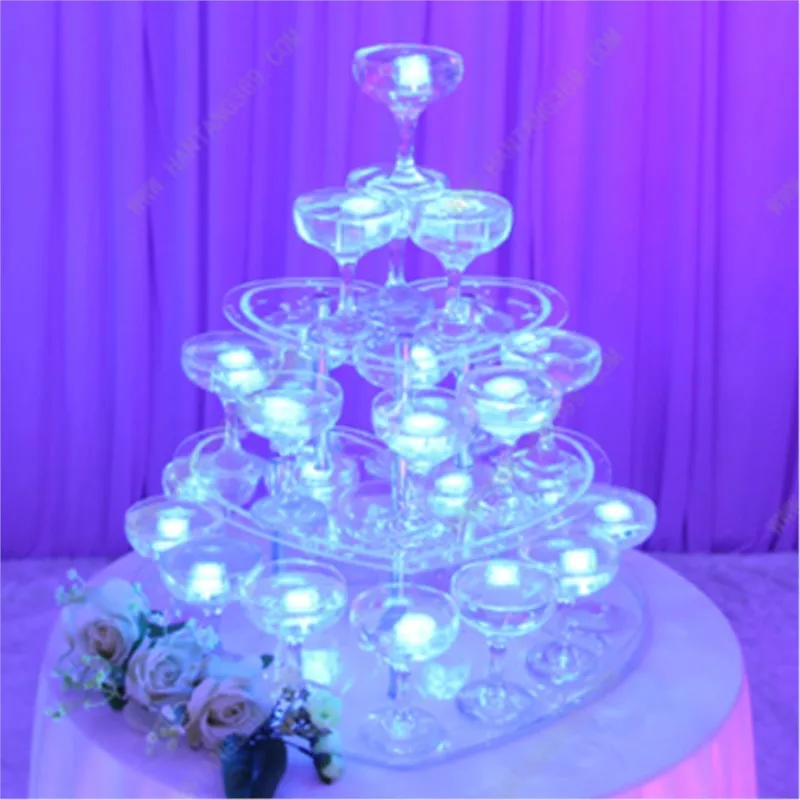 

3 Tier Wedding Champagne Tower Heart Cupcakes Valentine's Day Champagne Tower Luxury Hotels Dessert Aircraft Glass Stand