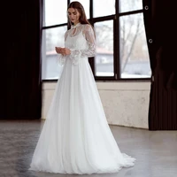 stylish handcraft wedding dress flare sleeves o neck bridal gowns a line tulle lace appliques brides dresses abito da sposa