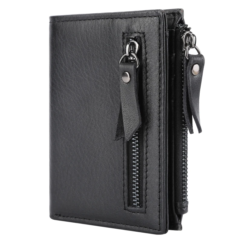 Double Zipper DFID Multifunctional Retro Wax Leather Wallet Leather Men's Bag Short Wallet First Layer Cowhide Men Wallet