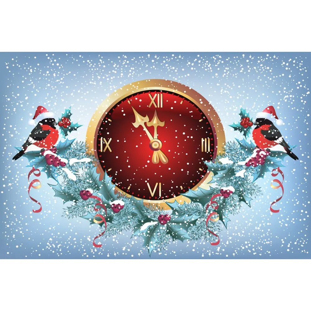 

Christmas New Year Clock Pine Bird Snowflakes Photography Backdrops Custom Baby Party Decoration Studio Photo Booth Backgrounds