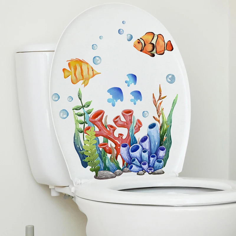 

1PC Seabed Animals Toilet Sticker WC Self Adhesive Paintings Removable Bathroom Decal Decorative Room Decor Wall Stickers