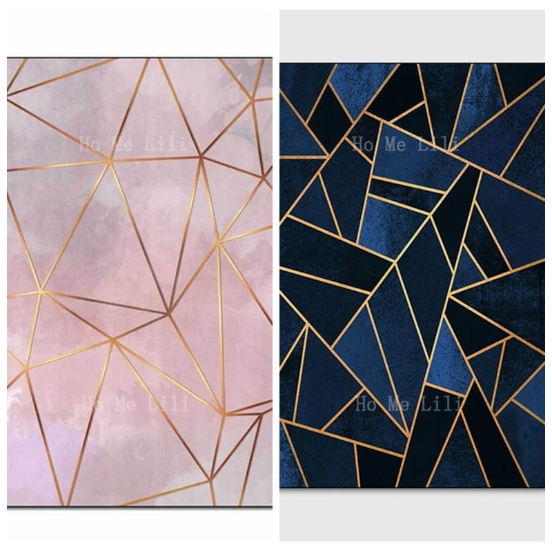 

Carpets For Bedroom Living Room Blue Geometric Gold Line Stitching Pattern Nordic Style Decor Pink Blue Flannel Floor Rugs