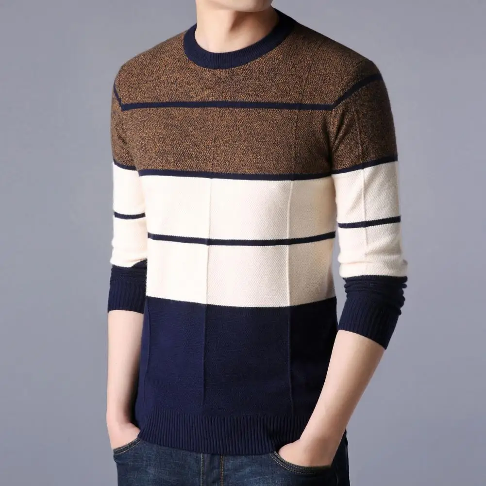

Fall Sweater Good Elastic Knit Easy to Match Crew Neck Winter Sweater Men Clothes Men Sweater Autumn Sweater