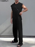 incerun 2022 american style new men sleeveless simple jumpsuit fashion solid color rompers comfortable male loose bodysuit s 5xl