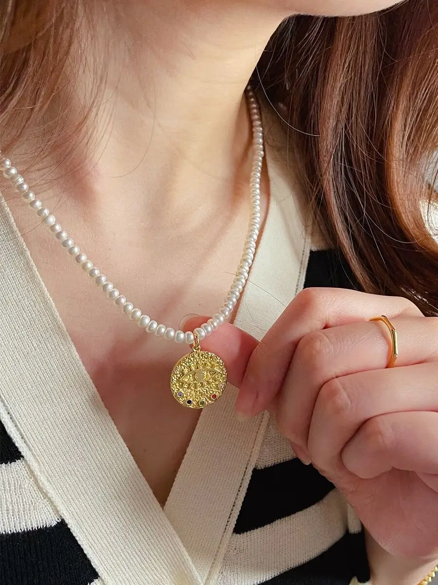 

Brass With 18K Real Pearl Evil Eye Necklaces Women Jewelry Punk Hiphop Designer Runway Rare Simply Gown Boho Top Japan Korean