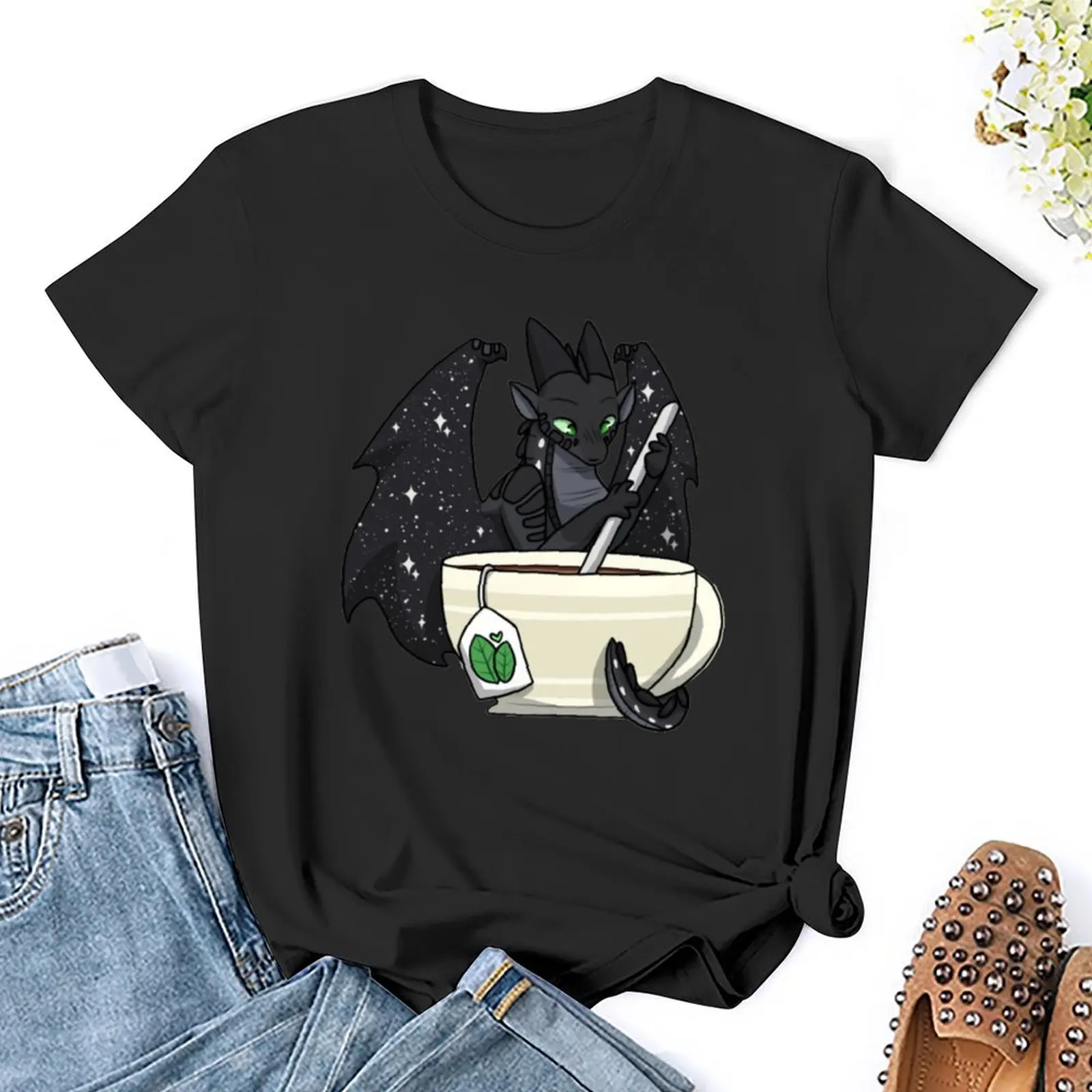 Футболка Starflight с чаем милая одежда летняя оверсайз футболки черные для женщин