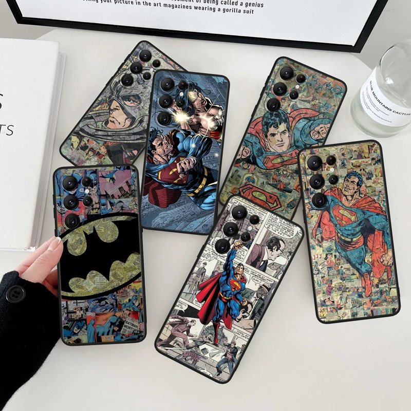 DC Superman Comic Logo Black Phone Case For Samsung Galaxy S23 S22 S21 S20 FE Ultra Pro Lite S10 S10E S9 Plus 5G