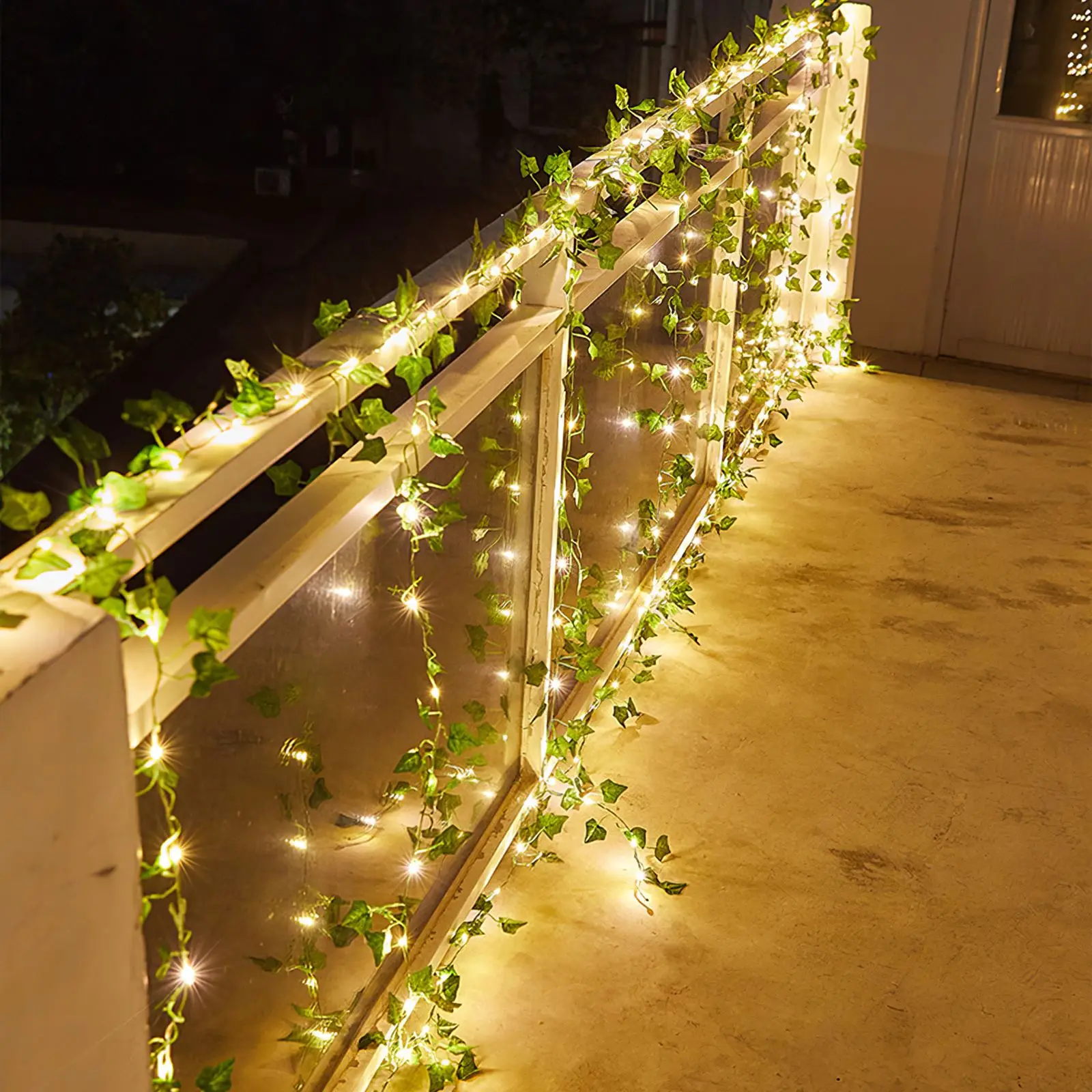 

Solar Ivy String Lights, Artificial Lights Garland Fairy String Lights Green Leaf Vine Light Outdoor for Party Garden Decor