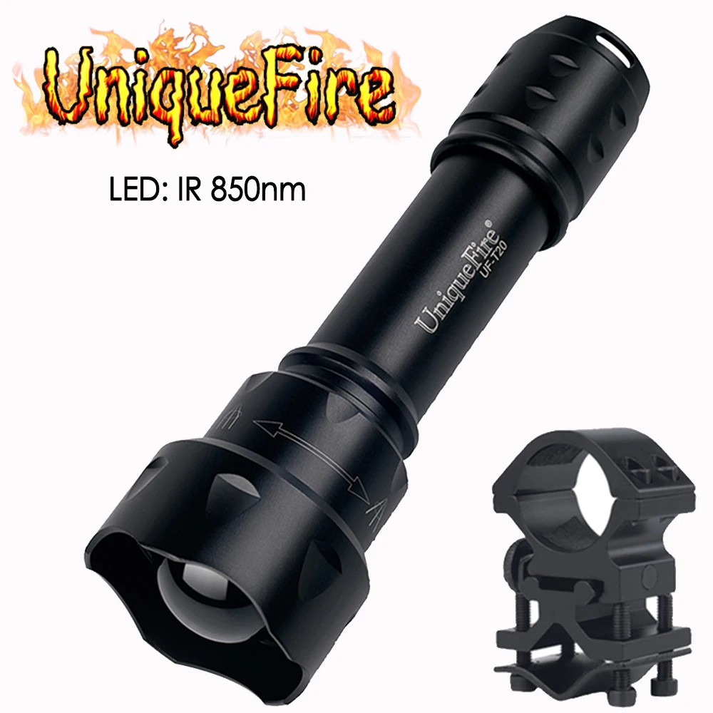 

UniqueFire Mini Flashlight T20 IR 850NM 3 Modes Infrared Night Vision 38mm Lens with Mount Holder For Hunting