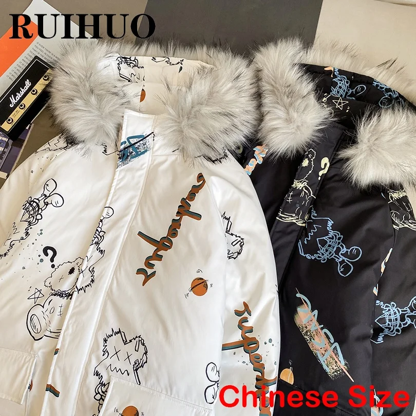 

RUIHUO меховые куртки с капюшоном для мужчин зимняя Стильная парка куртка мужское теплое зимнее пальто для мужчин зимнее пальто куртка 2XL 2022 Ос...