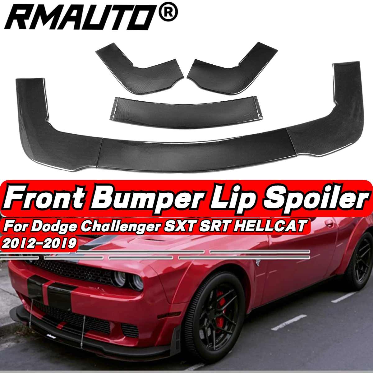 

3x Black/ Carbon Car Front Bumper Spoiler Splitter Lip Diffuser Protector Cover For Dodge For Challenger SXT SRT HELLCAT 2012-19