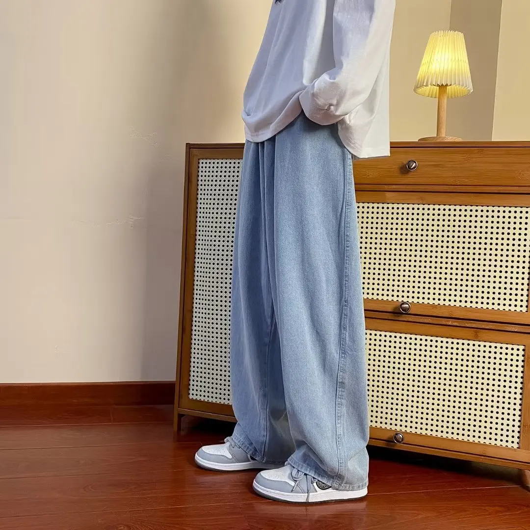 Oversized Baggy Jeans for Men Solid Denim Trousers Casual Straight Wide Pants Fashion Streetwear Plus Size Bottoms Male Clothes