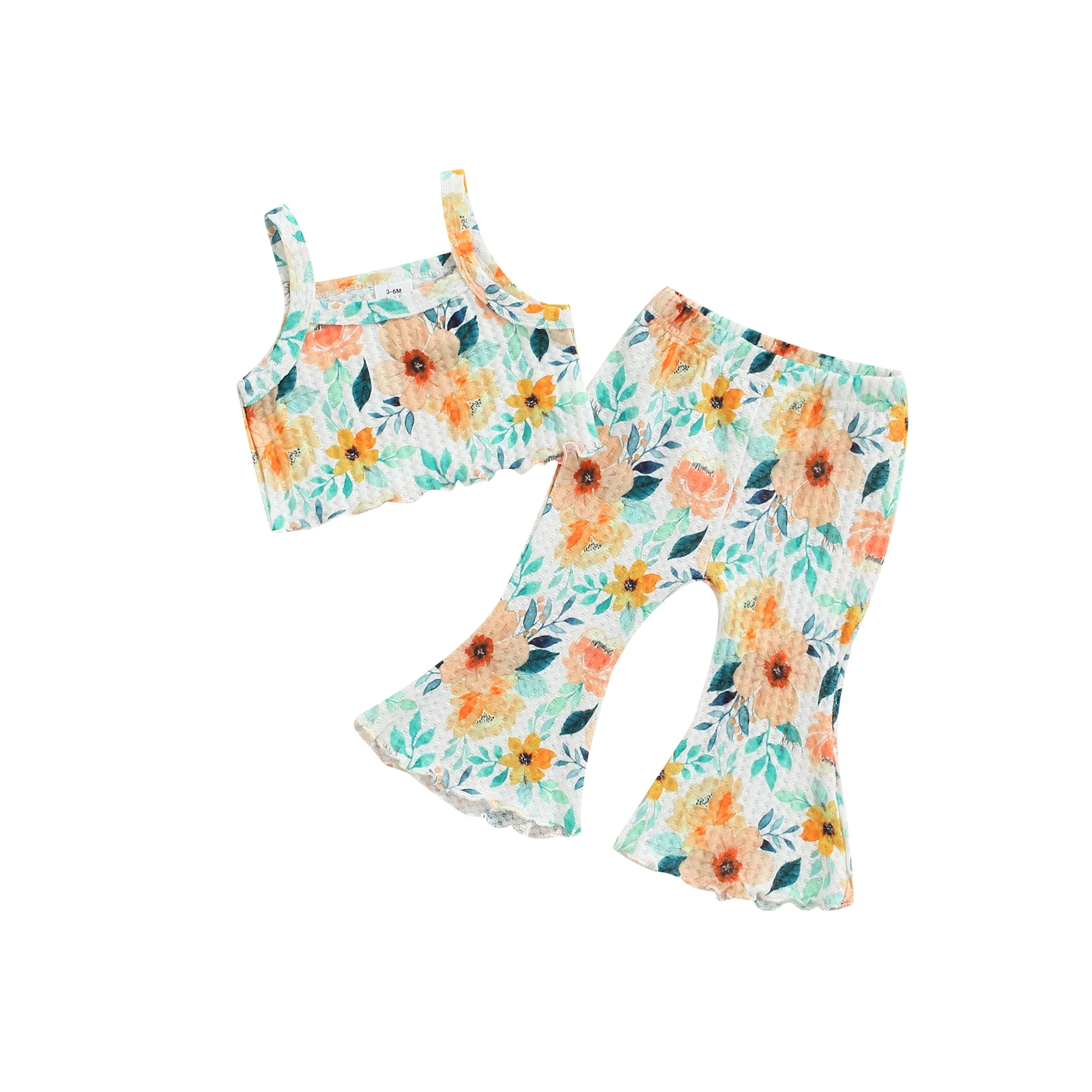 

Infant Baby Camisole Tanks + Flared Pants, Gorgeous Flower Pattern Sweet Style Summer Clothing