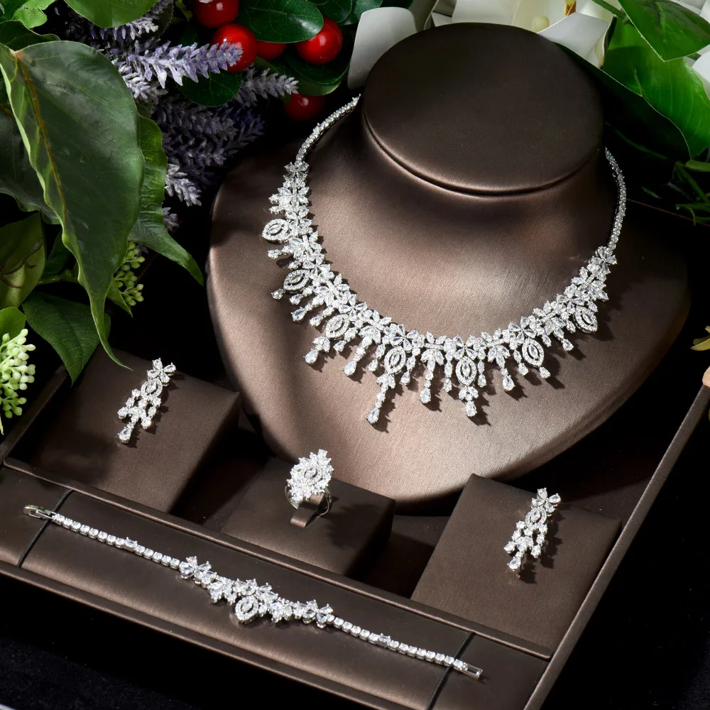 HIBRIDE Trendy Zircons Top Quality AAA Cubic Zircon Jewelry Set Women Earring Necklace Set Bridal Wedding Jewelry Set N-341