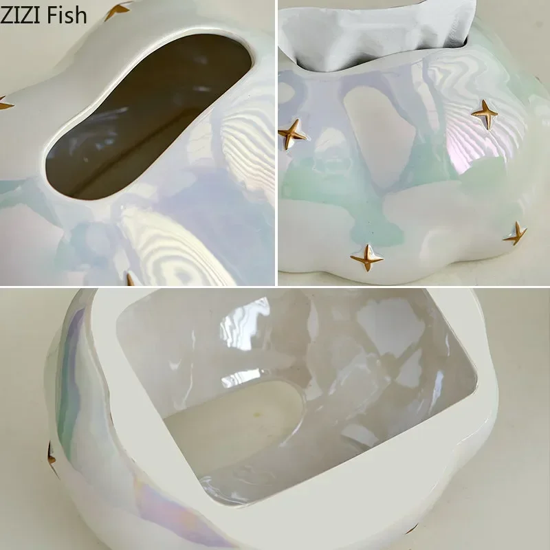 

Tissue White Cartoon Cloud Toilet Paper Ceramic Gold Organization Holder Box Astral Desktop Storage Napkin Holder Container Star