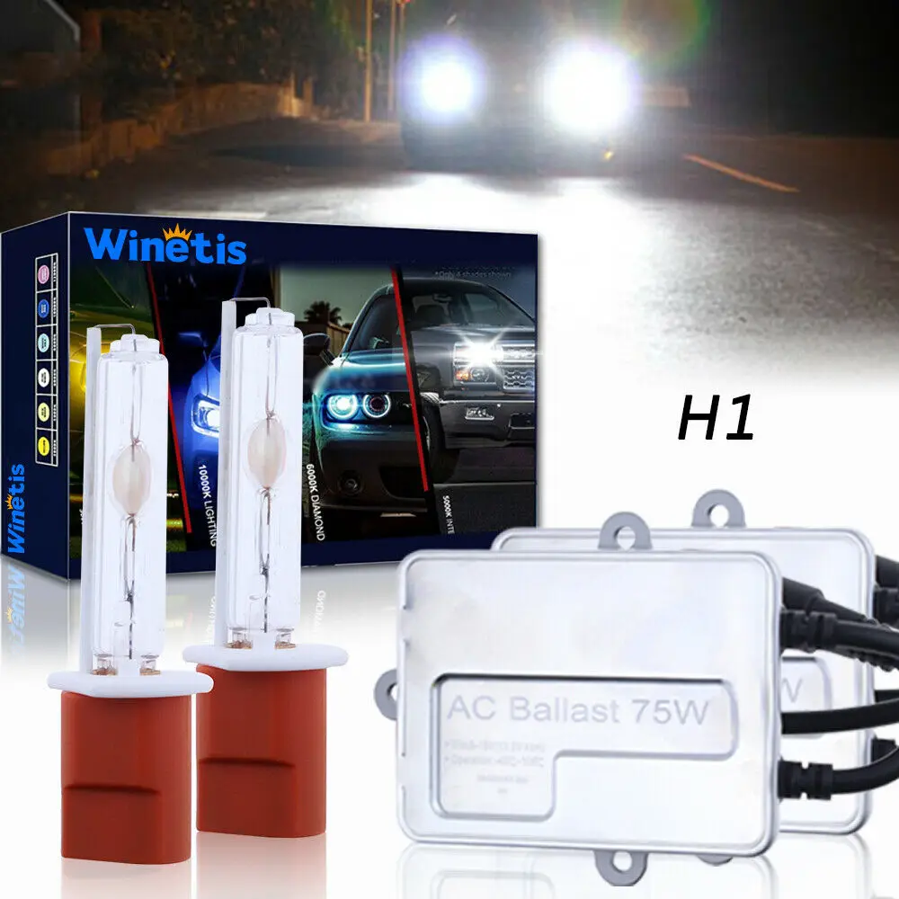 

75W Winetis H1 Hid Headlight Bulb Kit High/Low Beam/Fog Light 6000K White 2Pcs