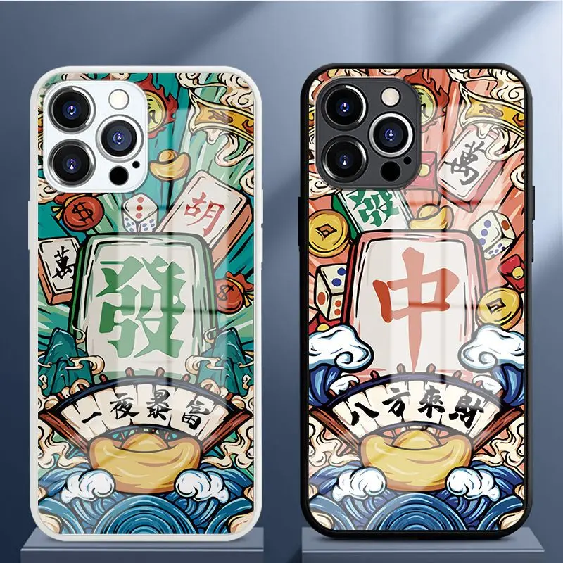 

3DX Mahjong IP 14 Phone Case Bafang Laicai 13 Couple 11promax National Fashion Center Xsmax Glass