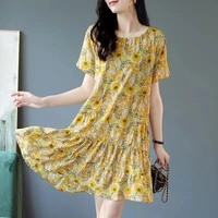 2022 summer korean short sleeved print large size dress loose ruffled a line korean dress vestidos straight