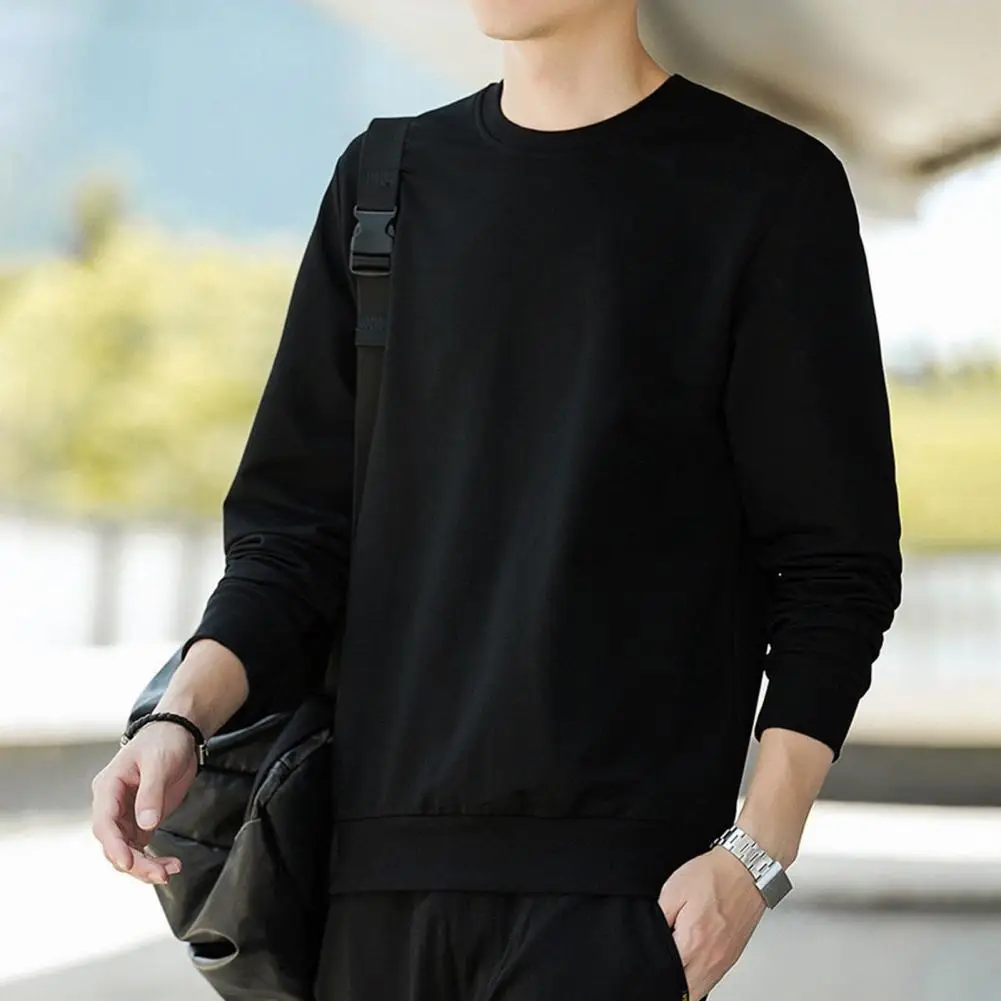 

Male Basic Top Long Sleeve Washable Dressing Relaxed Fit Ribbed Cuff Basic Top Sweatshirt Men Sweatshirt for Daily Wear