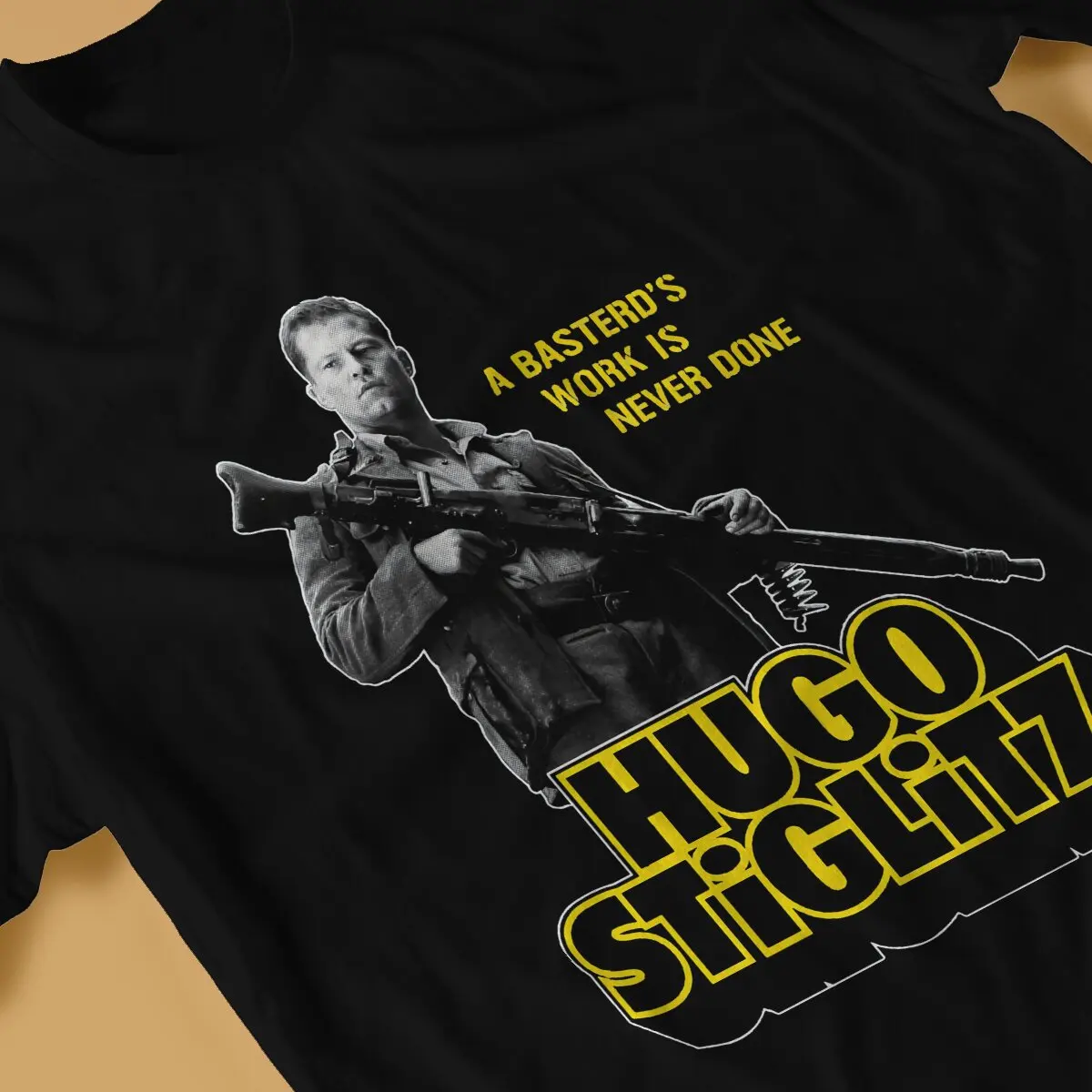 Фото Мужские футболки HUGO STIGLITZ IS A BASTERD, Забавные футболки из чистого хлопка с коротким рукавом, Inglourious Basterds, черные футболки №3