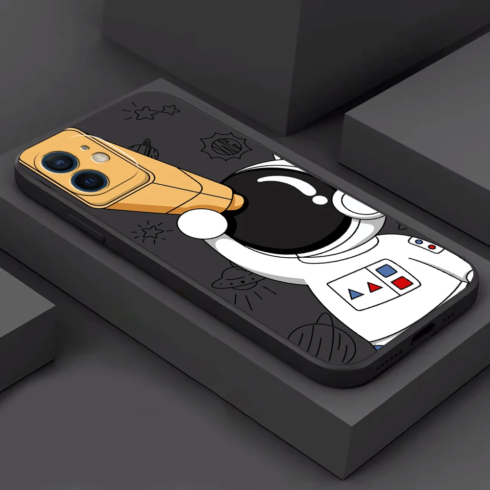 cute cartoon astronaut phone case for funda iphone 11 12 13 pro max mini x xr xs se 2020 6 7 8 plus liquid silicon etui celular free global shipping