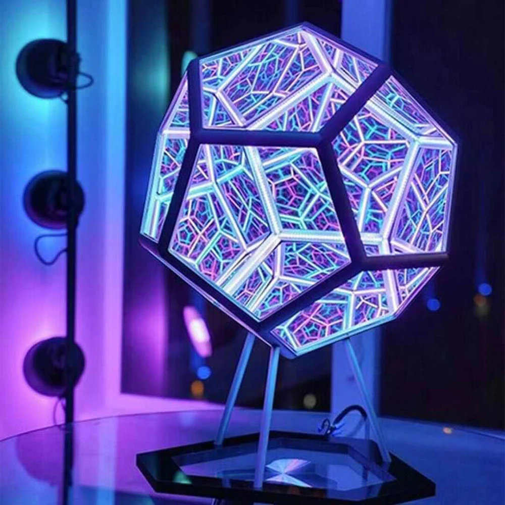 

Projector Table Lamp Night Light Creative And Cool Infinite Dodecahedron Color Art Light Children Bedroom Led Luminaria Galaxy