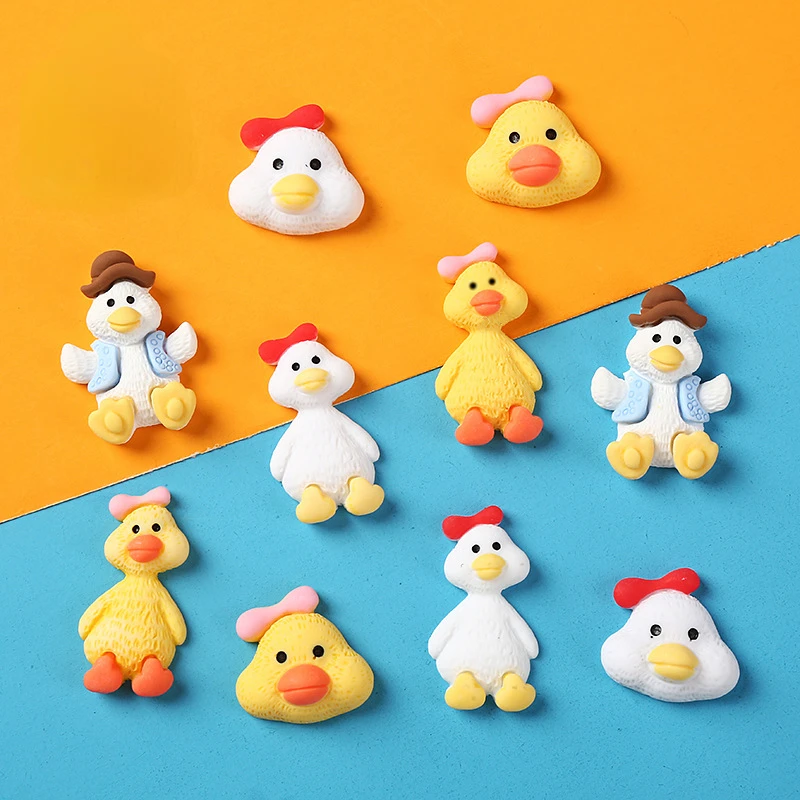 

10pcs Kawaii Diy Resin Mini Cartoon Duck Figurine Scrapbooking Tool Accessories Flatback Embellishments Materials Cabochon Craft