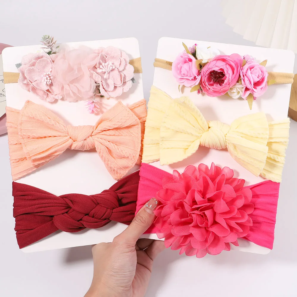 

3Pcs/Set Cable Knit Flower Baby Headbands For Girls Elastic Turban Kids Hair Bands Nylon Newborn Headwrap Baby Hair Accessories