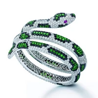 fashion woman unique green snake ring silver color cubic zirconia wedding party jewelry