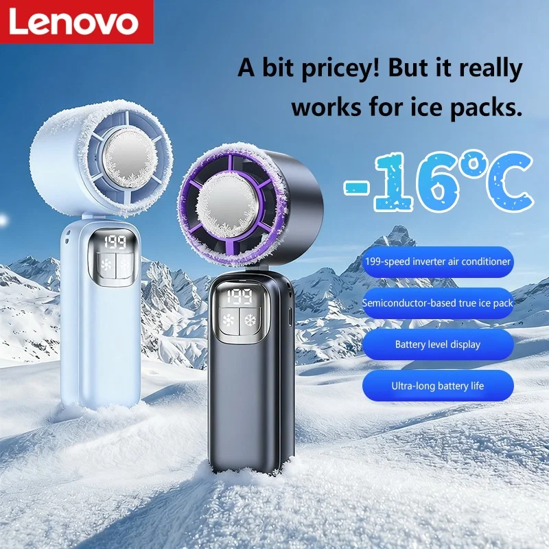 Фото Портативный вентилятор Lenovo с функцией охлаждения, высокоскоростной турбовентилятор 199, перезаряжаемый USB-вентилятор с бесщеточным двигателем для офиса, улицы и путешествий №2