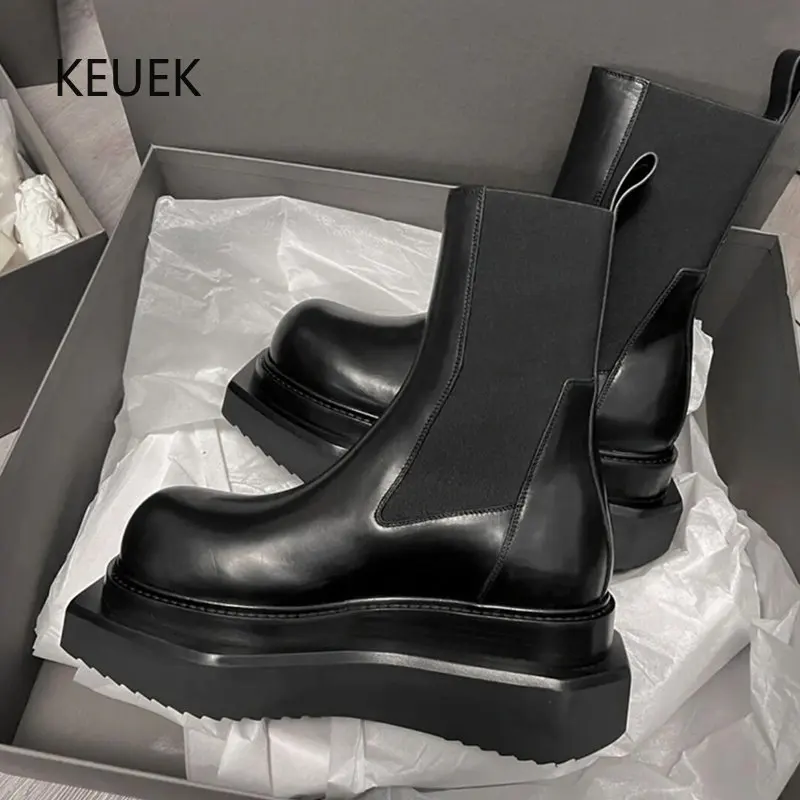 Luxury Design Men Chelsea Boots Women Shoes Thick Sole Platform Leather Ankle Boots Casual Knight Shoes Motorcycle Boots 5C