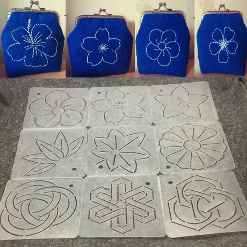 

9pcs/set Plastic Patchwork Tools Crimping Templates Embroidery Quilting Tools Spine Embroidery Templates Tracing Board