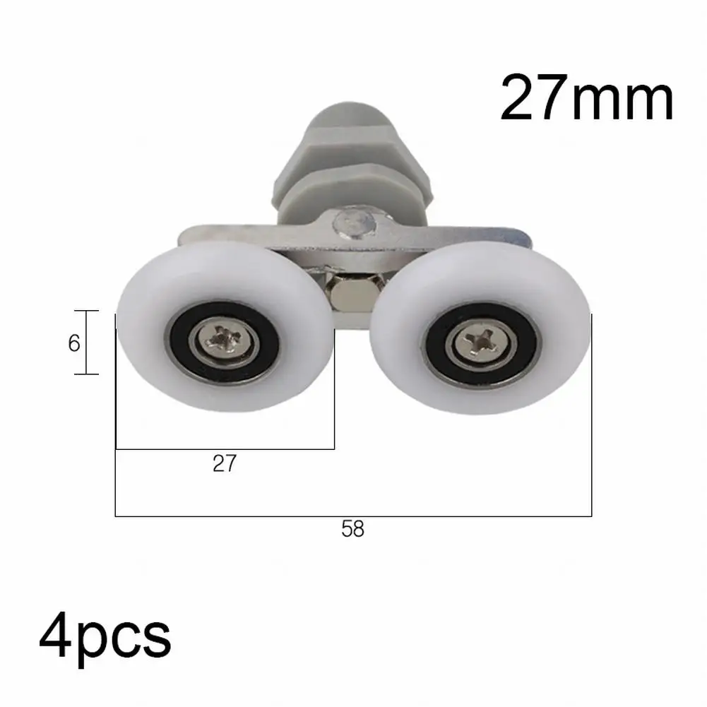 

4Pcs Twin Bottom Shower Door Roller On Bearings Bath Cabinet Runner Wheels 19/23/25/27mm Pulley Sliders Wardrobe Home Hardware