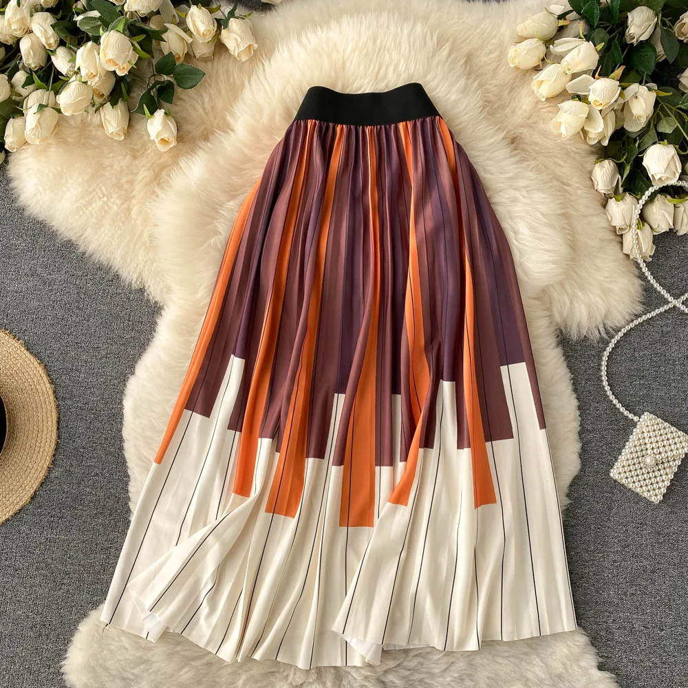 

Autumn and Winter New Fashion All-match Skirt Heavy Industry Pleated Design Sense Printed A-line Skirt