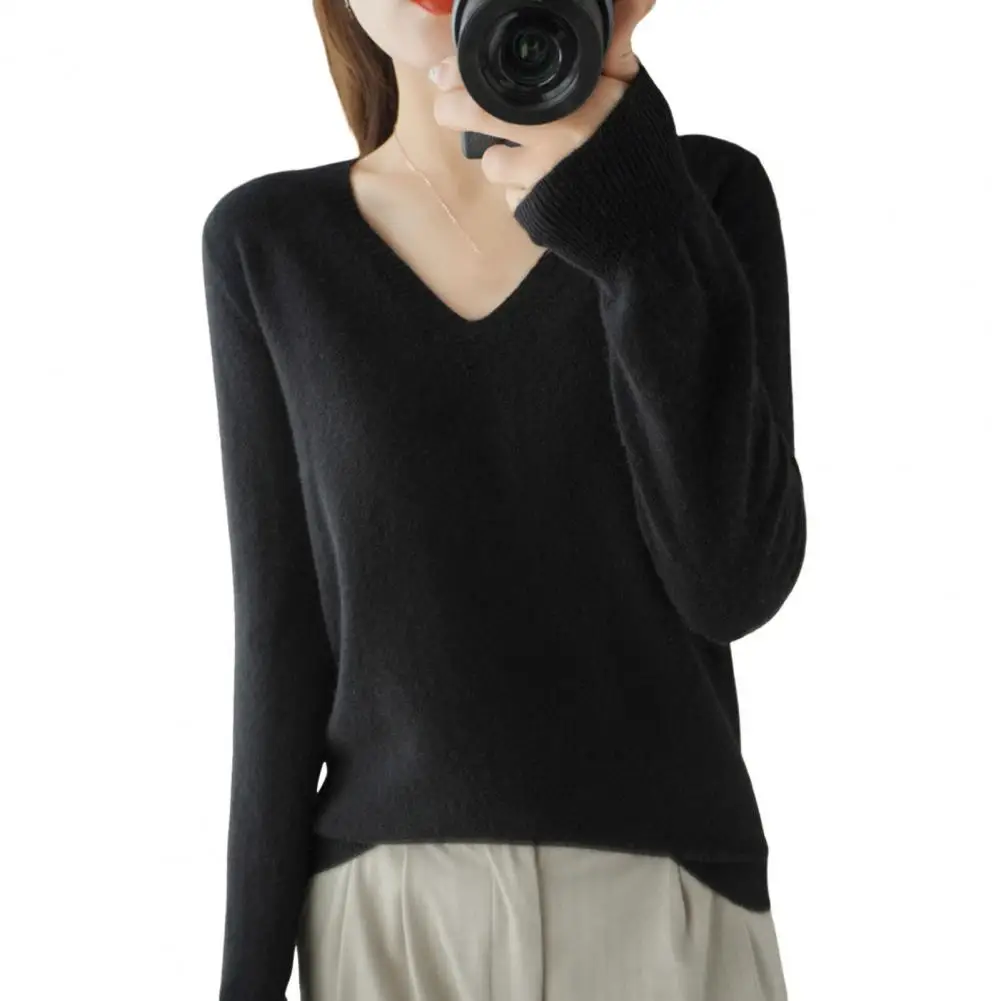 Мягкий эластичный свитер женские вязаные свитера с V-образным вырезом Стильный
