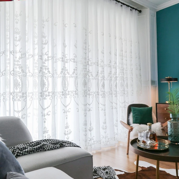 

2022 Window Tulle Curtains for Living Room Bedroom Kitchen Voile Embroidered Curtains Drapes Custom
