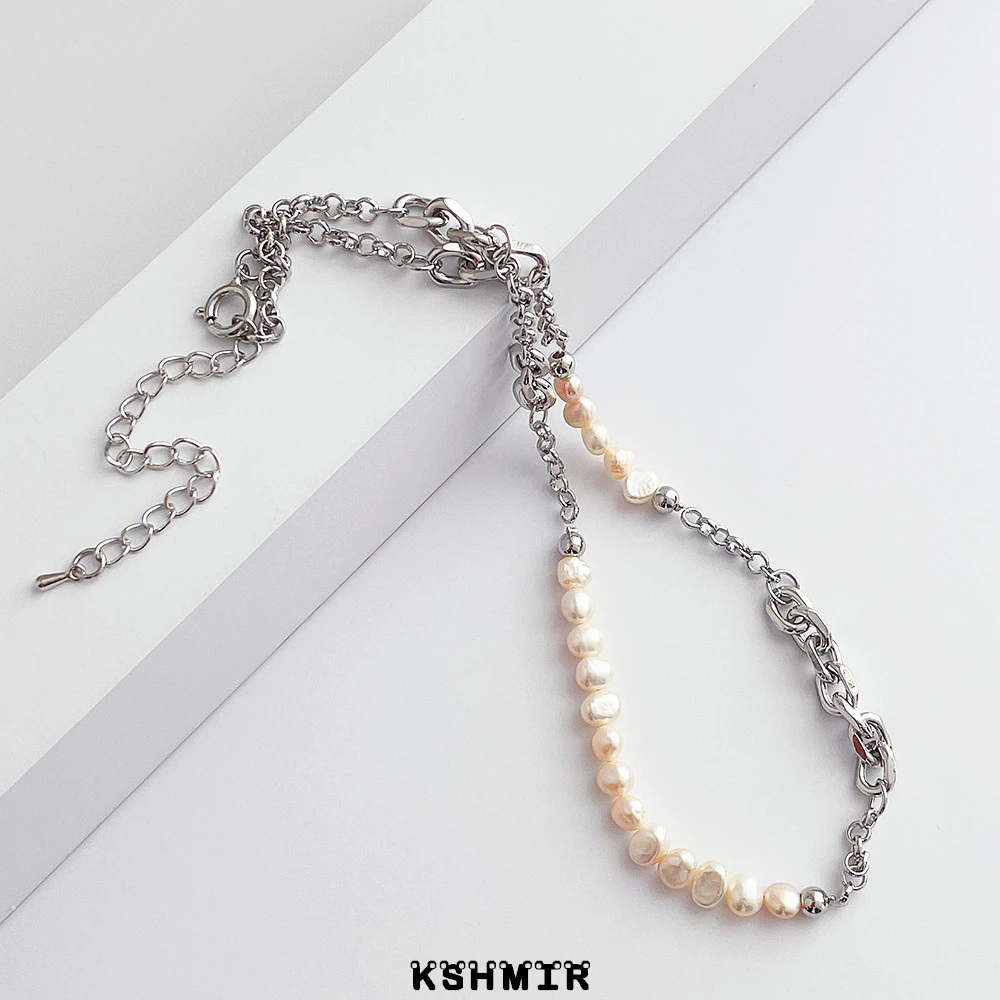 

Light luxury niche natural freshwater pearl stitching chain necklace female 2022 new European and American collarbone chain