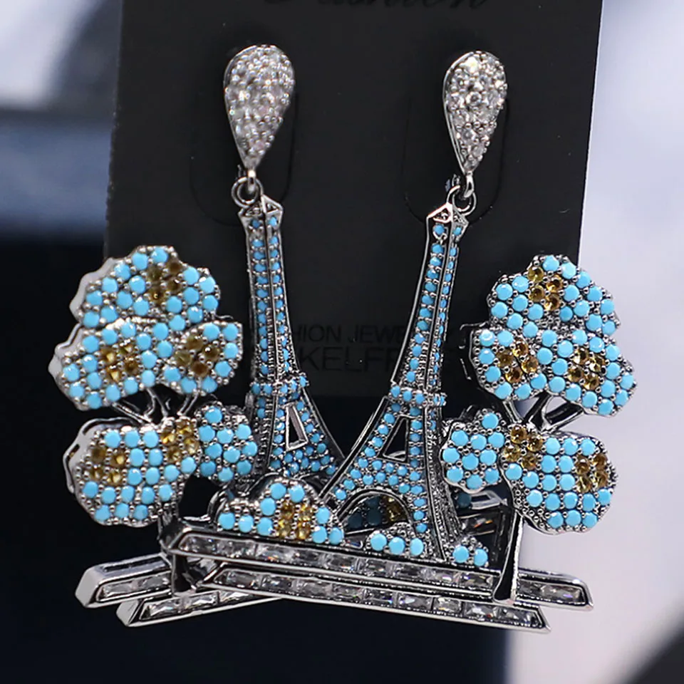 

Модные женские серьги-гвоздики Zlxgirl с голубым опалом и цирконием, свадебные серьги с кристаллами, ювелирные изделия из меди, серьги для неве...