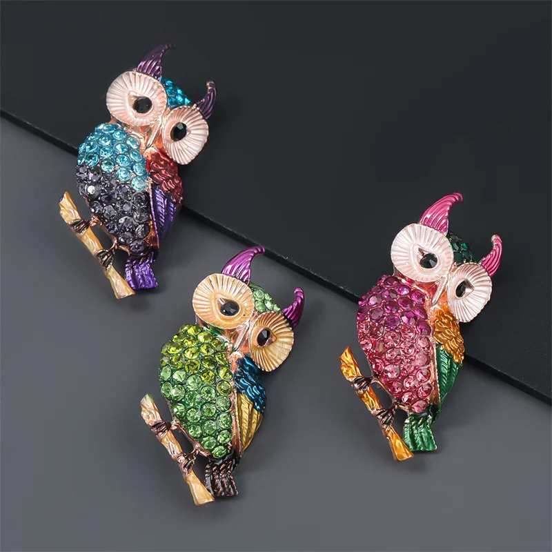 

Fashion alloy dripping oil rhinestone owl brooch female European and American net red girl corsage pin