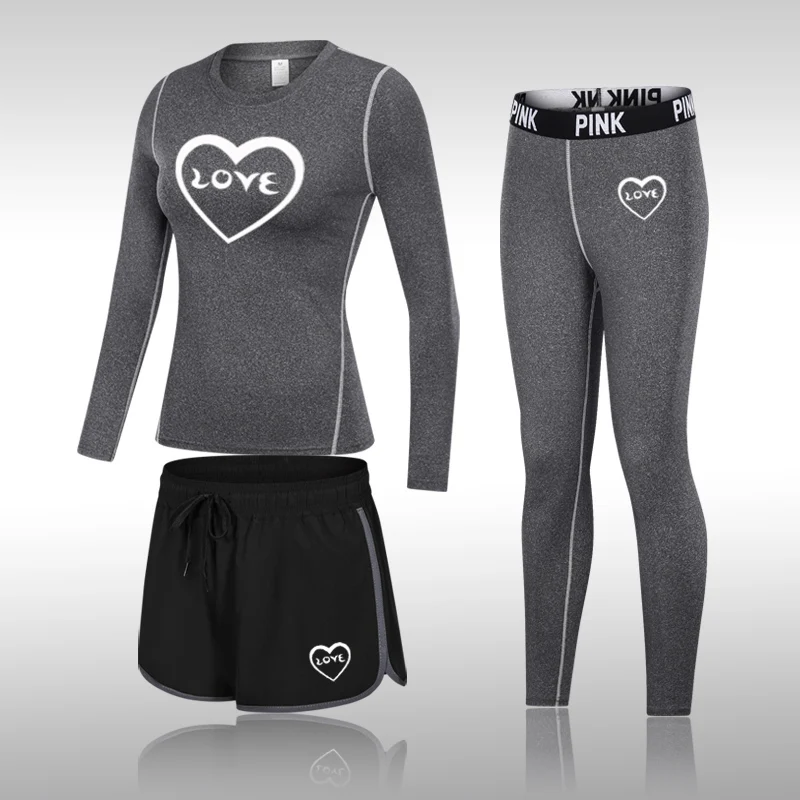 

3 Piece Set Workout Clothes For Women Sport Suits For Fitness Long Sleeve Yoga Leggings Running And Skiing Underwear Pant