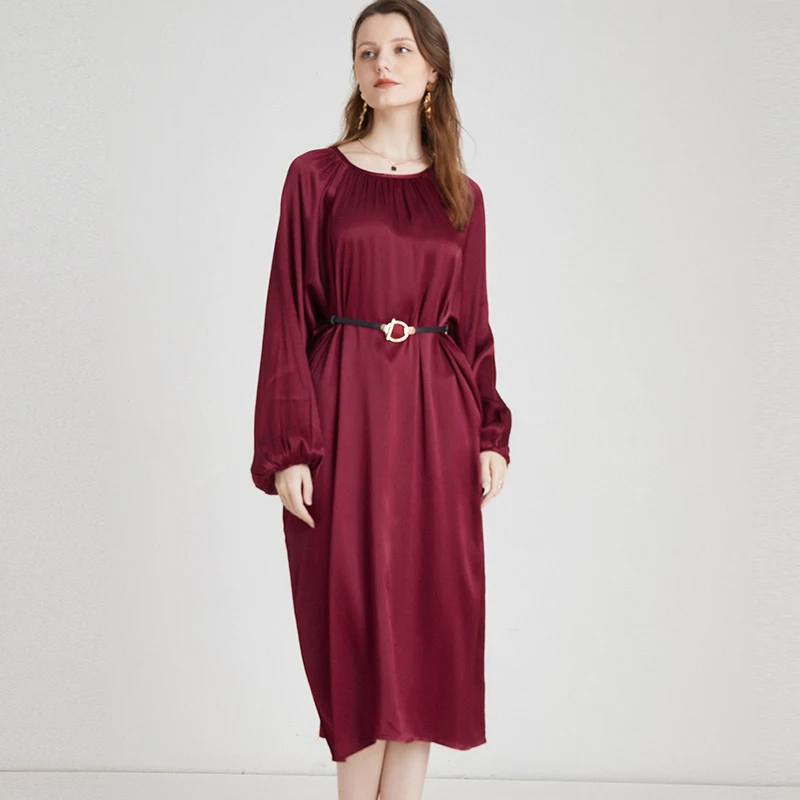 

Пухлые ММ Весна 2022 Новое Элегантное темпераментное платье с круглым вырезом тонкая большая юбка женский пояс