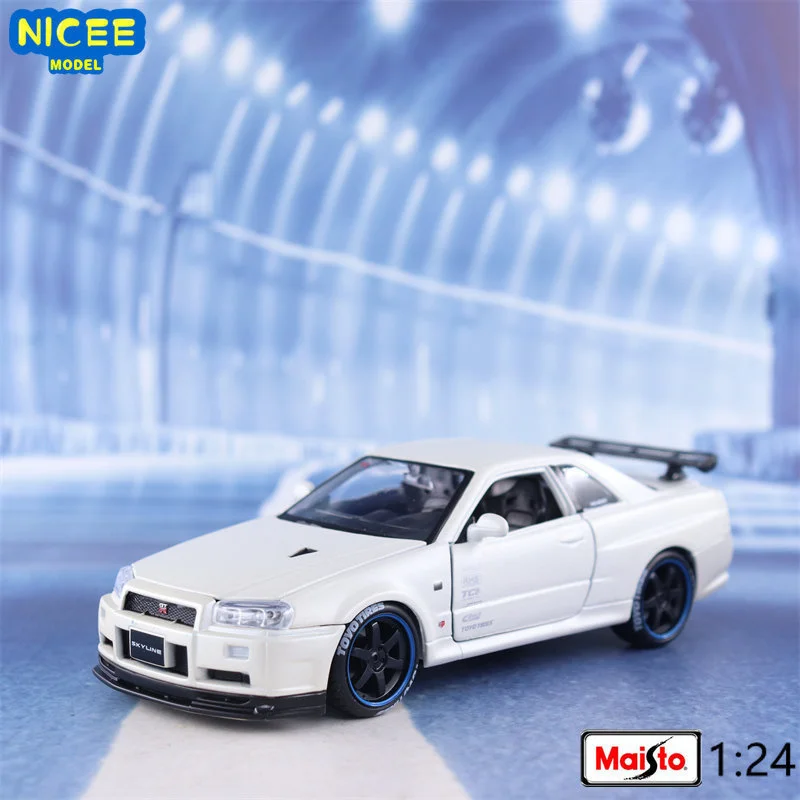 

Maisto 1:24 Nissan Skyline GT-R R34 модифицированная версия литая машина из металлического сплава Модель автомобиля детские игрушки коллекционные подарки B238